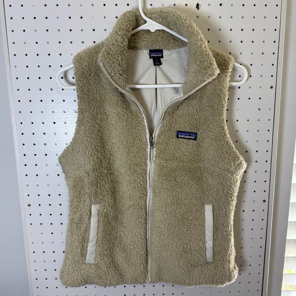 Patagonia Los Gatos Fleece Vest Women's Small Beige Full Zip Collared Pockets‎